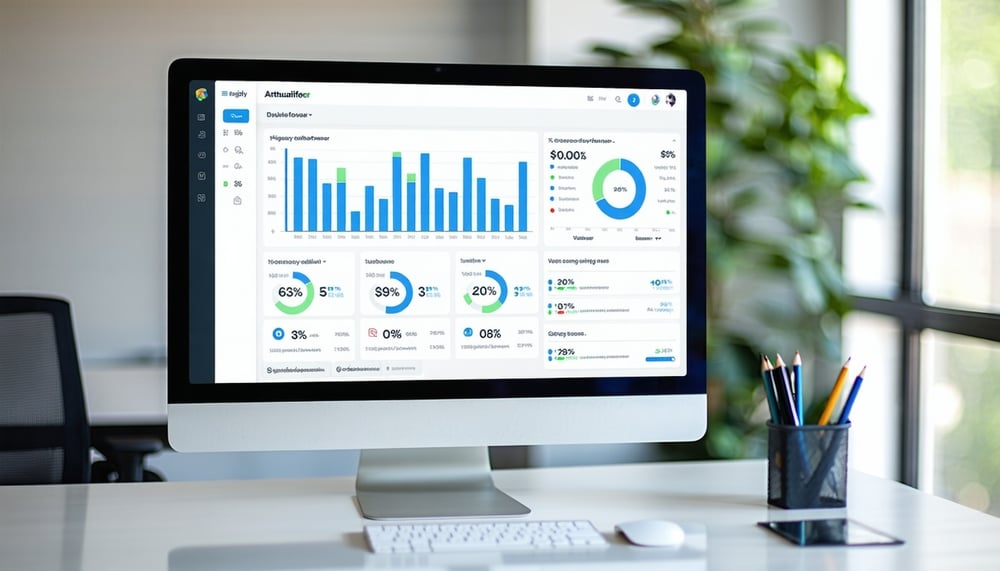Custom business software dashboard on a desktop computer Custom business software dashboard on a desktop computer